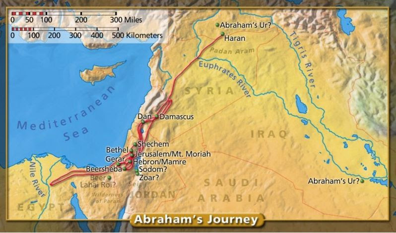 A map of abraham 's journey in the bible.